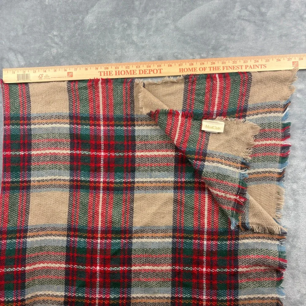 ModCloth Tan Red Green Plaid Blanket Scarf Fringed Square Oversized Cozy‎ Wrap